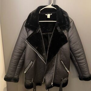 H&M Black Faux Leather Jacket lined with Faux Fur